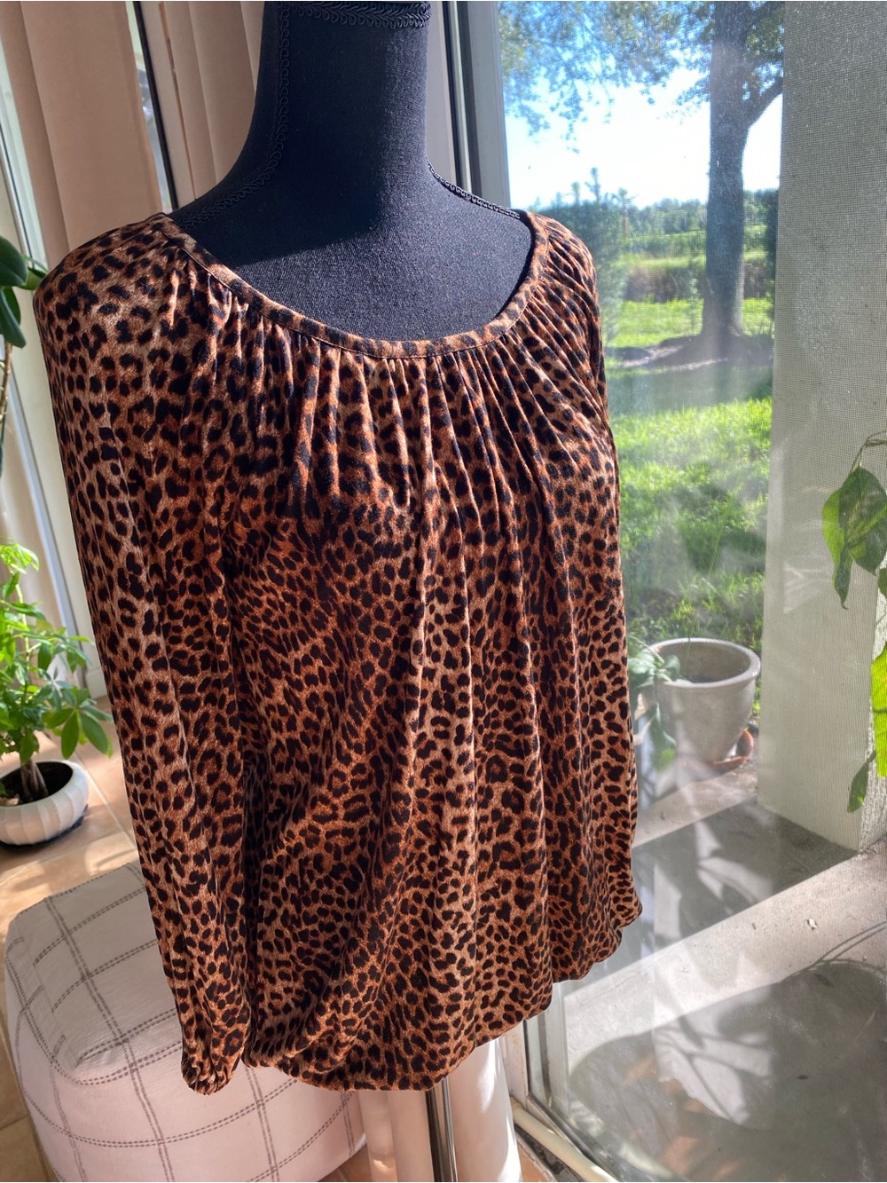 Michael Kors Leopard-Print Scoop Neck Top - Brown/Black